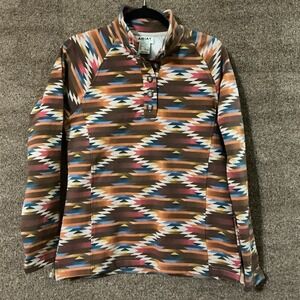 Ariat Real Comfort Sweatshirt Womens S Western Aztec Print Jewel Tones Tans Gold